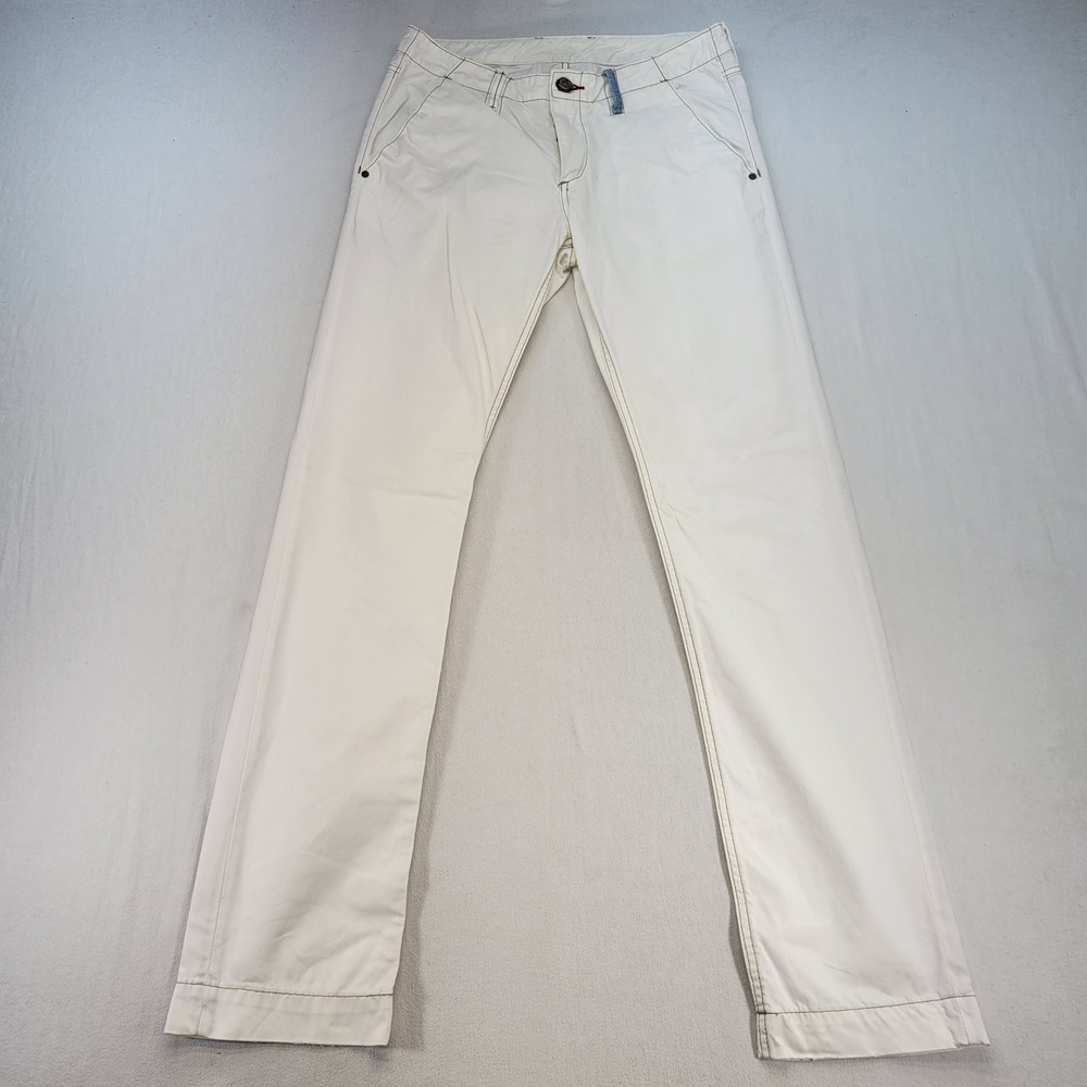 Robert Graham Pants Mens 32x34 White Slim Jim Straight Leg Contrast Stitch Chino